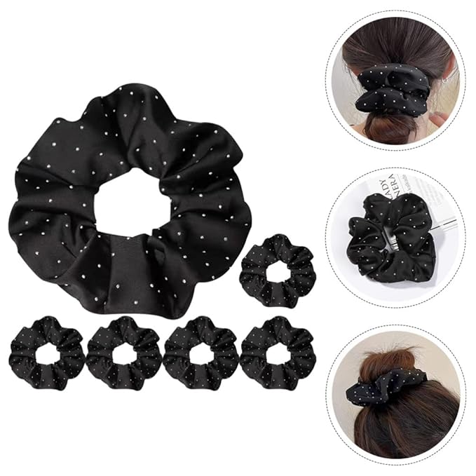 Minkissy Silk Hair Ties - 6pcs Elastic Hair Ties Rhinestone Scrunchies Rhinestone Ponytail Holders for Women Girls - Black