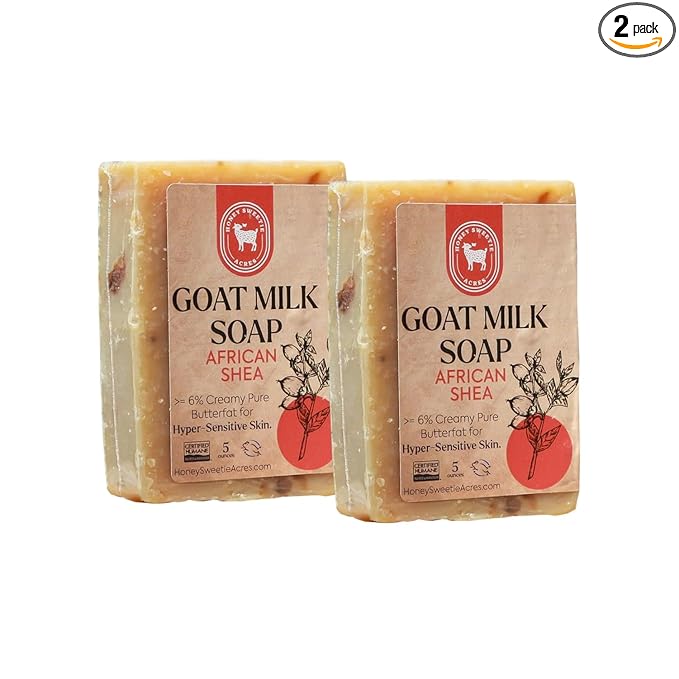 Honey Sweetie Acres 2-Pack African Shea Goat Milk Soap - Handmade 5 oz Bar, Made with Natural Ingredients, Moisturizing & Gentle, Made in the USA