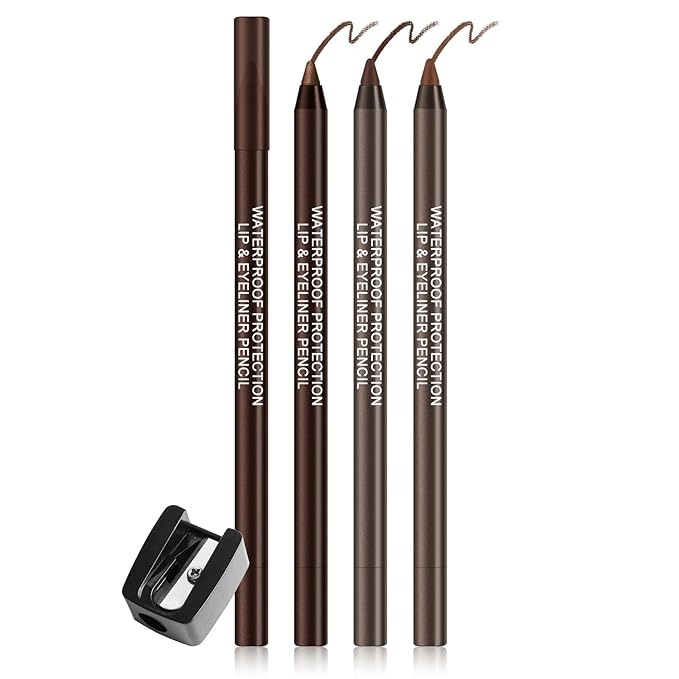 Ownest 3Colors Matte & Metallic Brown Gel Eyeliner Pen，Metallic-Finish Eyeliner Pencil Set for Women， Professional Eye Makeup Set - Colorful Eye liner with Sharpener