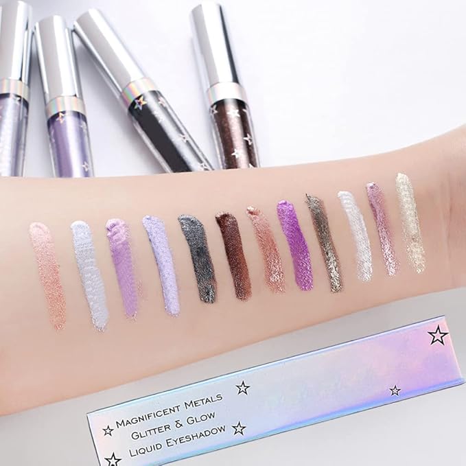 Liquid Eyeshadow 12 Colors Long Lasting Waterproof Shining Shimmer Glitter Eyeline liquid Matte Eyeshadow,Girls Silver Liquid Eyeshadow for Party Festival Makeup Beauty (ice)