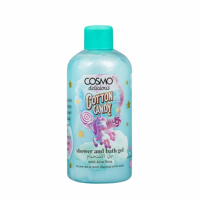 Cosmo Delicious Cotton Candy With Aloe Vera Shower & Bath Gel 350ml, Hydrating & Refreshing Body Wash, Sweet Cotton Candy Fragrance, Dead Skin Removal, Body Cleanser, Shower Gel For Women & Men