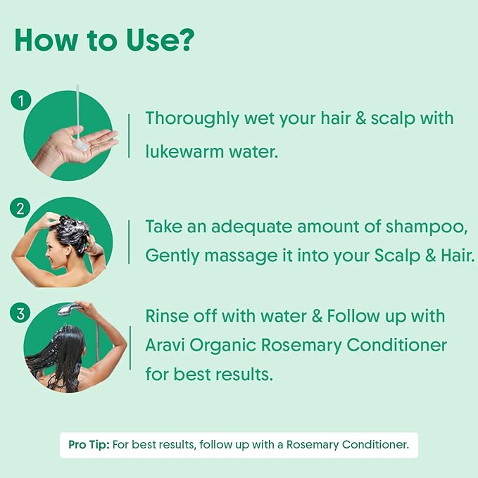 Aravi Organic Rosemary Anti-Hairfall Shampoo | Shampoo For Hair Growth & Hairfall Control | Up to 94% Stronger Hair | Sulphate Free | For Dry & Frizzy Hair | All Hair Types - 6.7 FL Oz / 200 ml