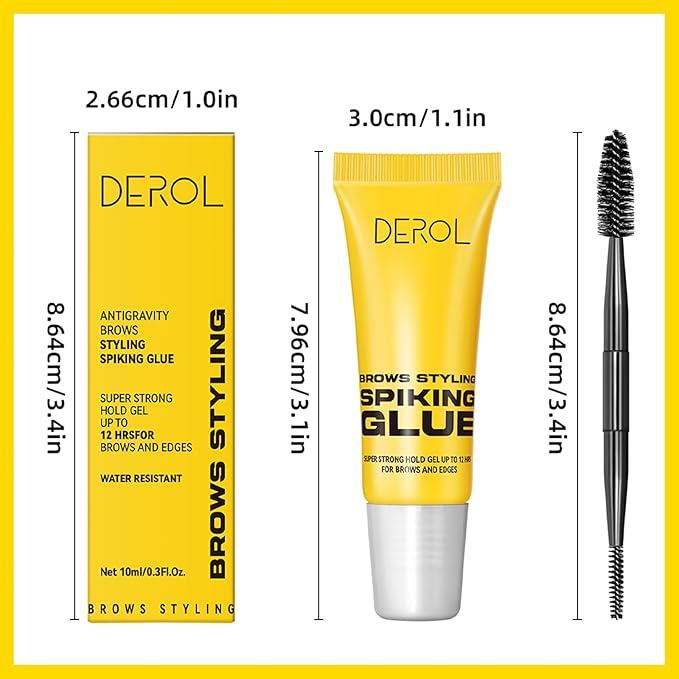 Erinde Brow Glue Eyebrow Gel, Lightweight Brow Gel, Brow Fix Gel for Long-Lasting Hold, 2 in1 Brow Gel & Hair Edges Gel, Waterproof, Smudge-Resistant, Quick-Dry Brow Styling Wax, Clear, 2PCS