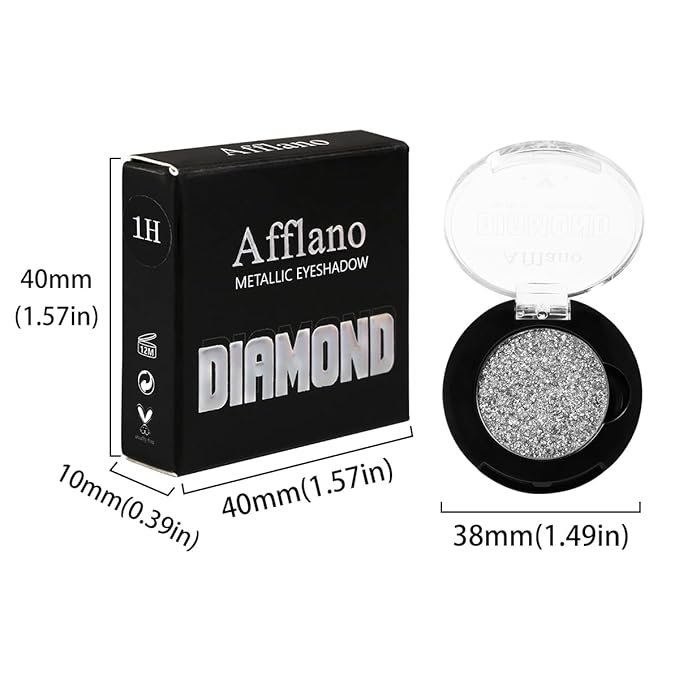 Afflano Silver Glitter Eyeshadow Super Pigmented, Intense Color Gray Silver Eyeshadow Palette Single, Long Lasting Sparkle Shimmer Metallic Glitter Eyes Look, Blendable Neutral Grey Eye Shadow Makeup