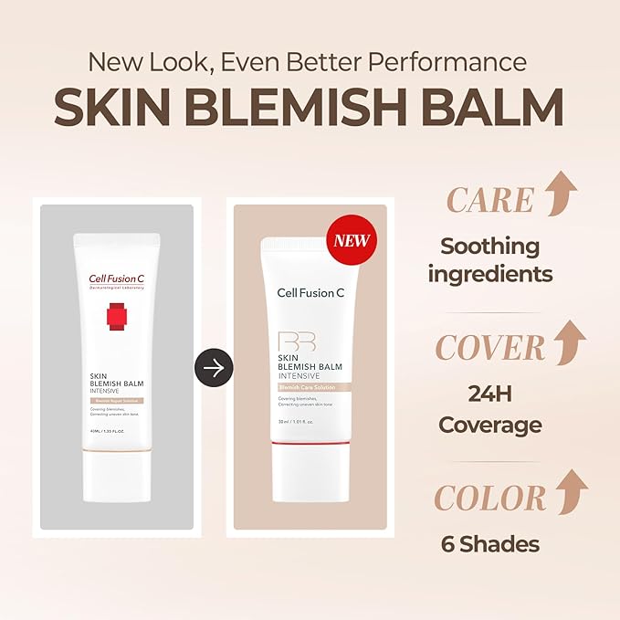 Cell Fusion C Skin Blemish Balm No.32 Mocha - Medium-Tan with Warm Undertone, Lightweight BB Cream with Ceramide, Tinted Moisturizer for Sensitive Skin, SPF-Free, Korean Makeup, 1.01 fl.oz.