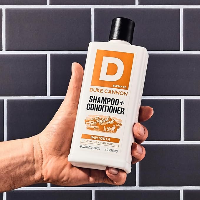 Duke Cannon Supply Co. 2-in-1 Hair Wash - Masculine Scent - Gentle Cleansing Hair Wash For Men - Stimulating Hair Shampoo & Conditioner - Strengthens Hair - Sawtooth - 2 Pack (14 oz)