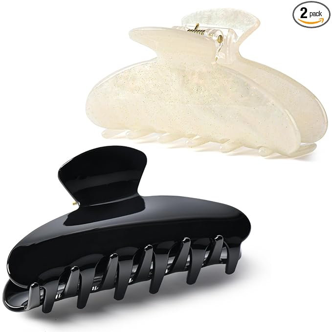 Aileam Acetate Hair Claw Clips for Women,Black White hair clip French Design Strong Hold Non-Slip claw clips for Thick Hair, 2 Pack
