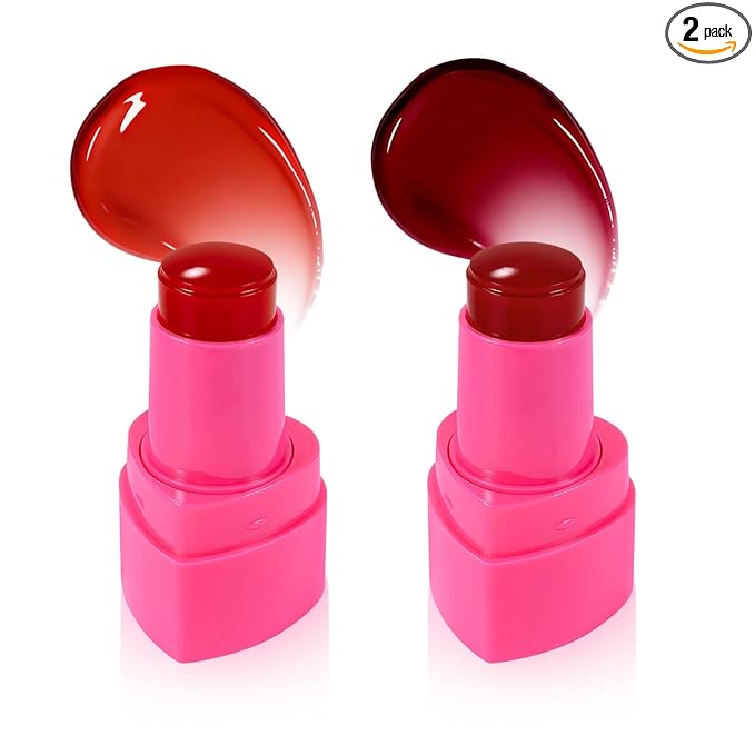 2PCS Jelly Blush Stick for Cheeks,Cooling Water Jelly Tint Stick,Moisturizing Lightweight Lip and Cheek Tint,Long-lasting,Cruelty-free,Sheer & Buildable Lip Stain + Blush（01+03）