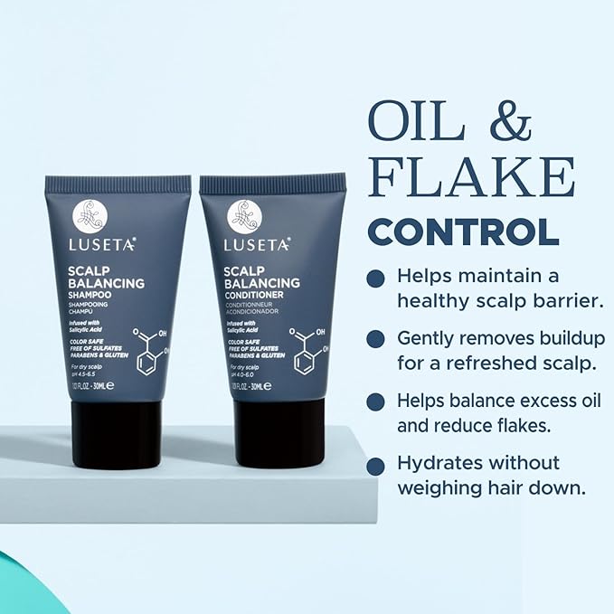 Luseta Scalp-Balancing Travel Size Shampoo and Conditioner Set for Women, Salicylic Acid Travel Shampoo and Conditioner, Anti-Dandruff Shampoo for Men, Clarifying, pH-Balanced, 2 x 1.01 Fl Oz