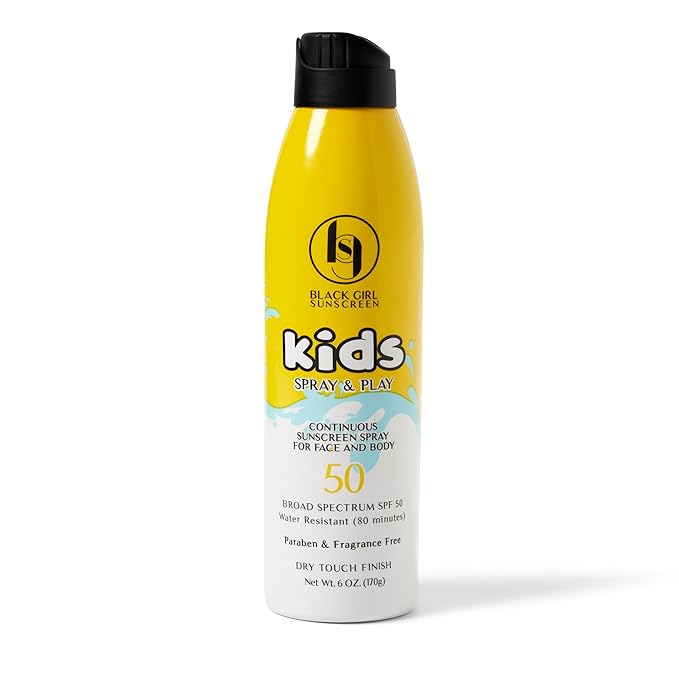 Black Girl Sunscreen Kids Sunscreen Spray & Play- Sun Protection for Kids' Skin, SPF 50 Sun Screen for Face & Body, Water Resistant, Ideal for Beach & Travel, No White Cast for Melanin Rich Skin- 6 oz