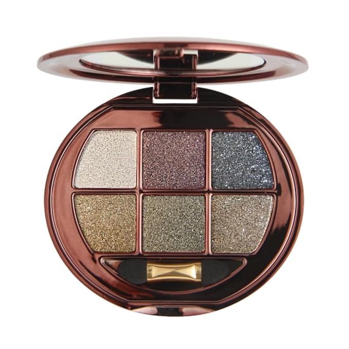 6 Color Glitter Eyeshadow Palette, Smokey Eye Shimmer Eyeshadow, Gold Bronze Black Metallic Eye Shadow, High Shine Sparkle Makeup, Smooth Blendable Long Lasting for Party Night Glam Look 01
