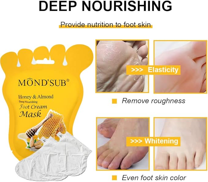 MOND'SUB Honey & Almond Nourishing Foot Masks - Foot Moisturizing Mask for Dry Skin to Deep Hydrating and Brightening Moisturize, Repair Rough Damage Skin for Women & Men(5 Pairs)