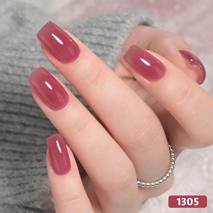 GAOY Jelly Burgundy Gel Nail Polish Set, 6 Transparent Colors Red Pink Brown Nude Soak Off UV Light Cure Gel Polish Kit for Salon and Nail Art DIY at Home
