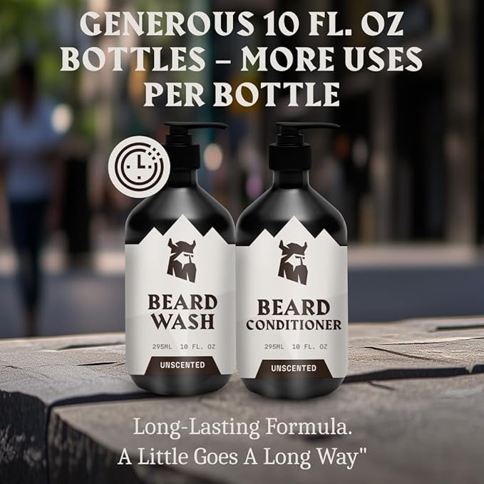 Striking Viking Unscented Beard Wash & Conditioner - 10 Fl Oz, Pack of 2 - Deep Cleansing Oil Formula - Soothing Softener with Jojoba Oil - Itch-Free Gentle Hydration for Beard Care