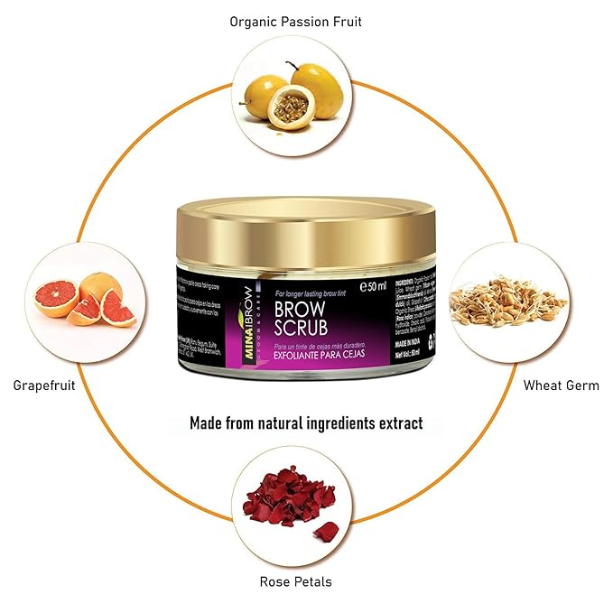 MINA Brow Scrub | For Long-Lasting Henna Or Tint | Natural Extracts Gently Exfoliate The Skin | Prepare The Area For Henna Or Tint 50ml | Organic Brow Scrubber for Tinting Process