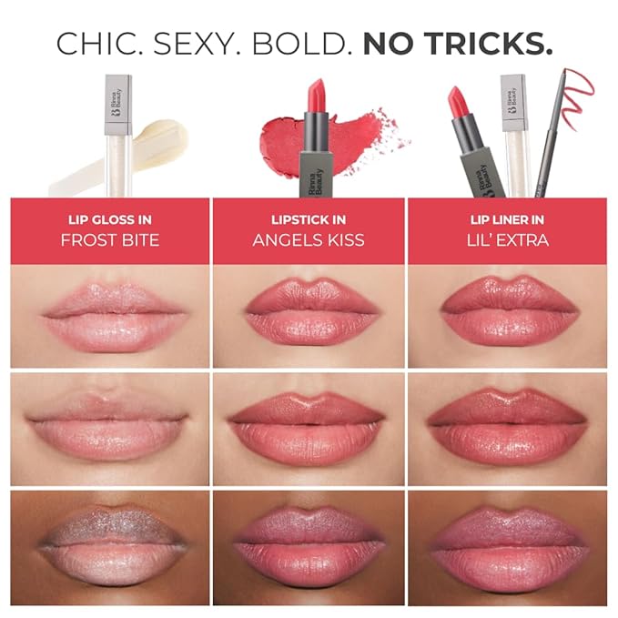 Rinna Beauty Icon Lip Kit - Amelia- All-in-one Lip Kit Includes Lipstick, Lip Gloss, Lip Liner - SWEET PINK look - Vegan, Long-lasting, Anti-aging & Moisturizing, Cruelty-Free - 1 each