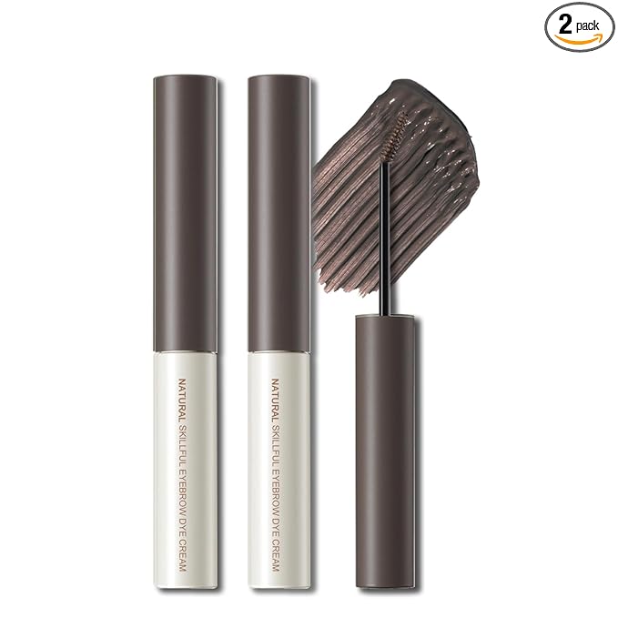 2 Pcs Tinted Eyebrow Cream,Ultra-Fine Brush Tinted Brow Gel Waterproof Long Wear Eye Brow Mascara Transfer-proof Natural Brow Makeup without Clumping, Dark Brown