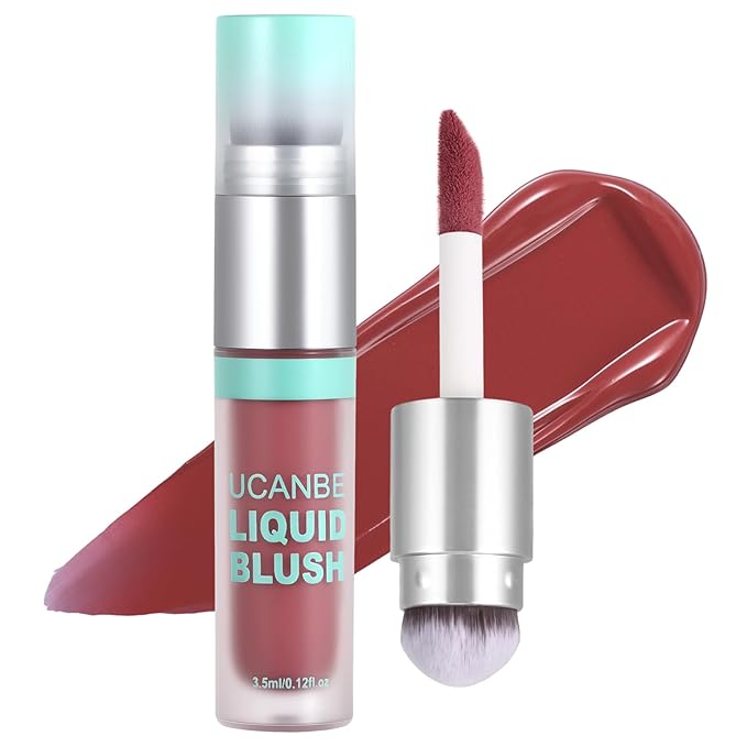 UCANBE Dual-Ended Liquid Blush with Angle Applicator & Built-In Brush, Seamless Buildable Blendable Lightweight Cheek Tint Makeup, Long Lasting Creates Dewy Natural Flush Finish - Berry Whispers