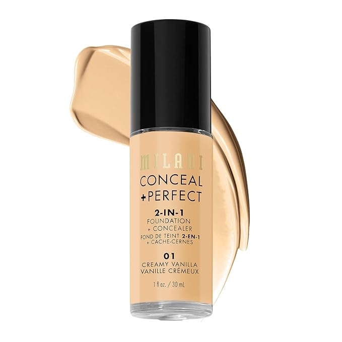 Milani Conceal + Perfect 2-in-1 Foundation + Concealer for a Flawless Complexion, Under Eye Corrector, Cover Redness and Imperfections, Waterproof and Sweatproof - 01-Creamy Vanilla