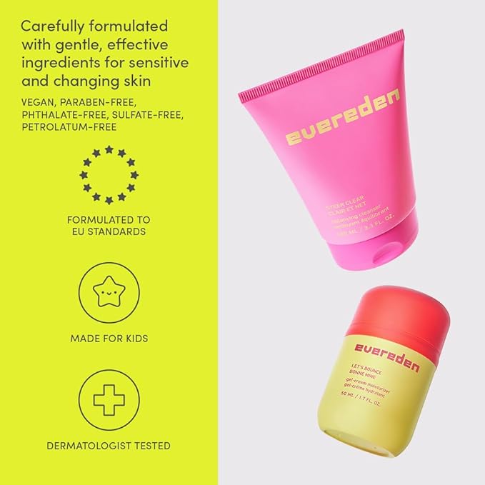 Evereden Steer Clear Balancing Jelly Cleanser for Teens: Clean & Vegan Teen Skin Care for Oily & Pimple-Prone Skin - Pre Teen Face Wash - Gently Cleanses Pores Without Drying - Tweens 10-12 and Beyond