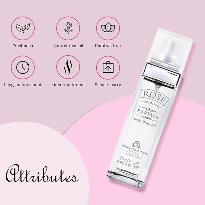Original Bulgarian Rose Perfume - Natural Original Parfum - Aromatic Rose Fragrance - Long Lasting Freshness - Paraben Free - Unisex Perfume - Perfect for Everyone - 28ml