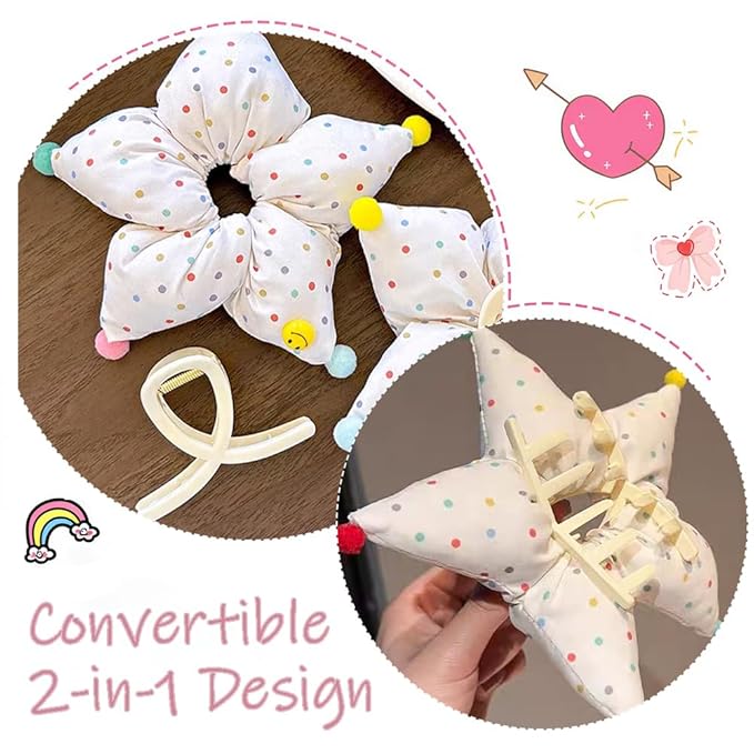 Ouliget Large Fabric Flower Claw Clip,Cute Oversized Hair Clip for Girls Women,Creative Hair Ties Ponytail Decorative Headwear for Christmas Party Decoration (Polka Dot Star)