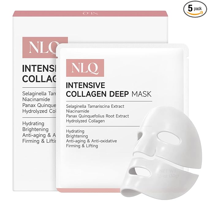 NLQ Intensive Collagen Deep Mask Skincare, Hydrating Overnight Face Mask for Glass Skin, Pore Refining, Firming & Plumping, Travel Essentials and Beauty Care Gifts for Women | 1.05oz(30g) x 5ea