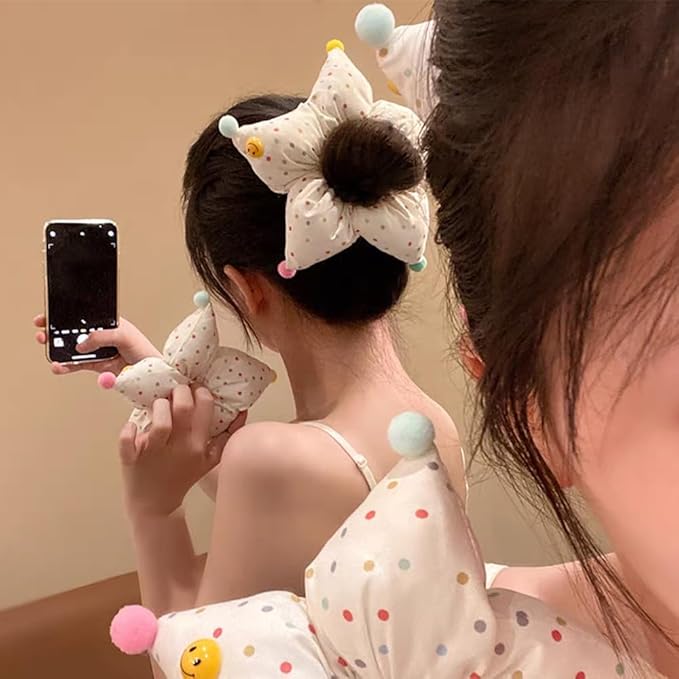 Ouliget Large Fabric Flower Claw Clip,Cute Oversized Hair Clip for Girls Women,Creative Hair Ties Ponytail Decorative Headwear for Christmas Party Decoration (Polka Dot Star)