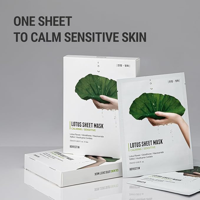 ROVECTIN Calming Lotus Sheet Mask | Soothing Face Mask for Sensitive Skin – Hydrating, Calming, Barrier Repair & Redness Relief with Lotus Extract