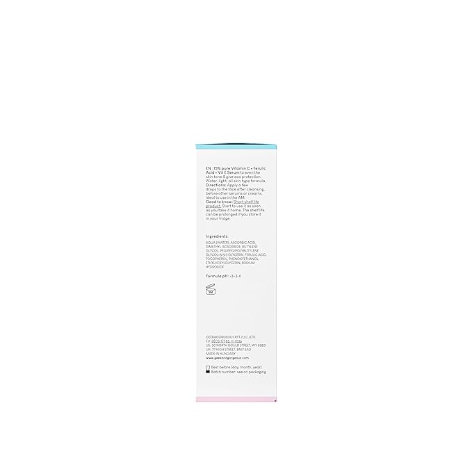 Geek & Gorgeous - C-Glow - lightweight, water-like 15% Vitamin C + Ferulic acid & Vitamin E Serum, protects against environmental damage, boosts collagen & evens skin tone - all skin types, 1 oz