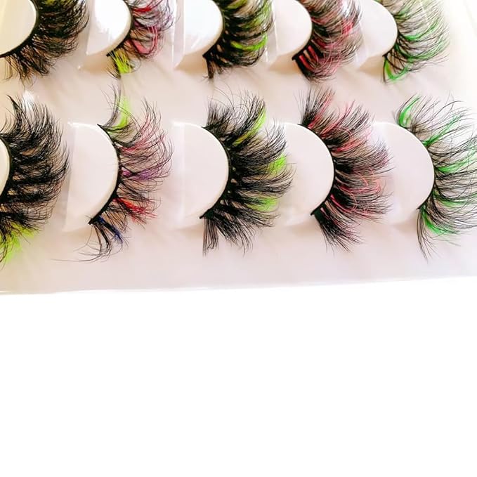 Sunniess 5 Pairs 25mm Lashes,10D Colored False Eyelashes, Makeup Fluffy Wispy Volume Dramatic Faux Mink Eyelashes for Halloween Christmas Cosplay Party Stage