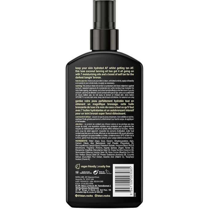 b.tan Best Tanning Oil | Get Tanned Intensifier Dry Spray - Fast, Dark Outdoor Sun Tan From Tan Accelerating Actives, Packed with Moisturizing Oils, No SPF, Austrailian Brand, 8 Fl Oz