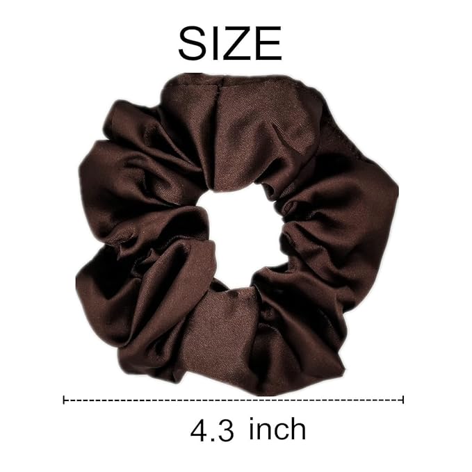 Sufermoe 12 Pcs Satin Silk Hair Scrunchies, Dark Brown 4.3 Inch Elastic Hair Ties, Hair Accessories for Women and Girls - Hair Bands, Bow Ropes, Ponytail Holders for Different Hairstyles and Occasions