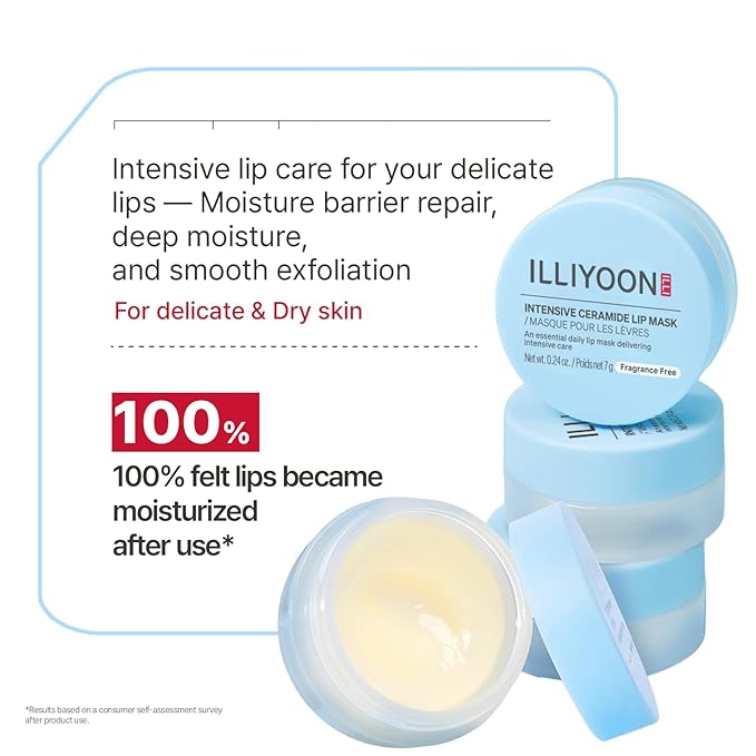 ILLIYOON Intensive Ceramide Lip Mask | 10,000ppm Ceramide for Barrier Repair & Deep Hydration, Non-sticky Vegan Formula, Overnight lip Mask & All-Day Balm, Fragrance-Free, Korean skincare, 0.24 fl.oz.