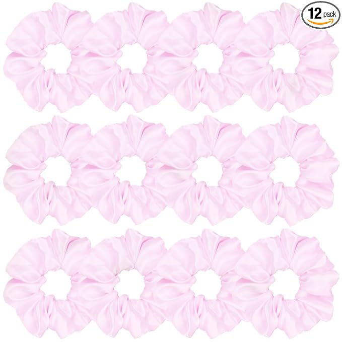 Sufermoe 12 Pcs Satin Silk Hair Scrunchies, 4.5 Inch, Pale Pink, Soft Hair Ties, Fashion Hair Bands, Ponytail Holders for Women and Girls