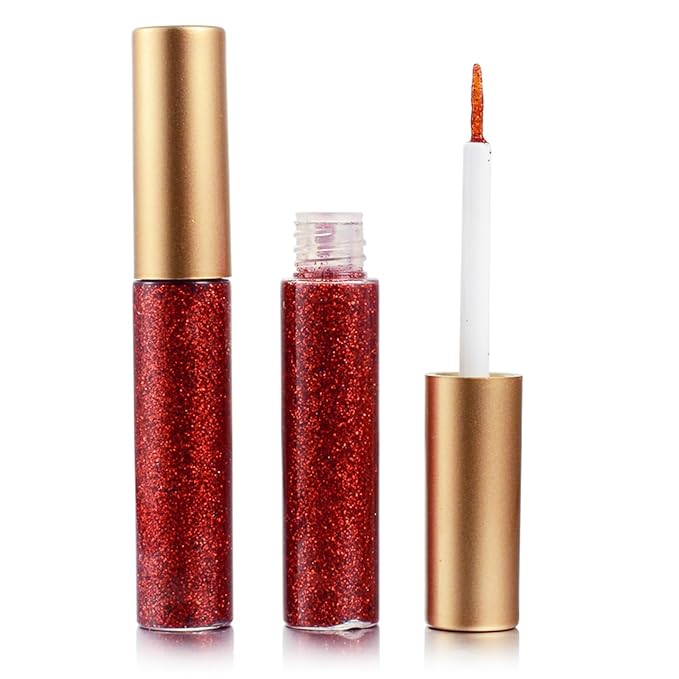 Glitter-Eyeliner,Red Giltter-Eyeliner, Long-lasting Waterproof Eye-Glitter Makeup, Silver, Gold, Purple Green High-pigmented Colorful Eye Liner Liquid