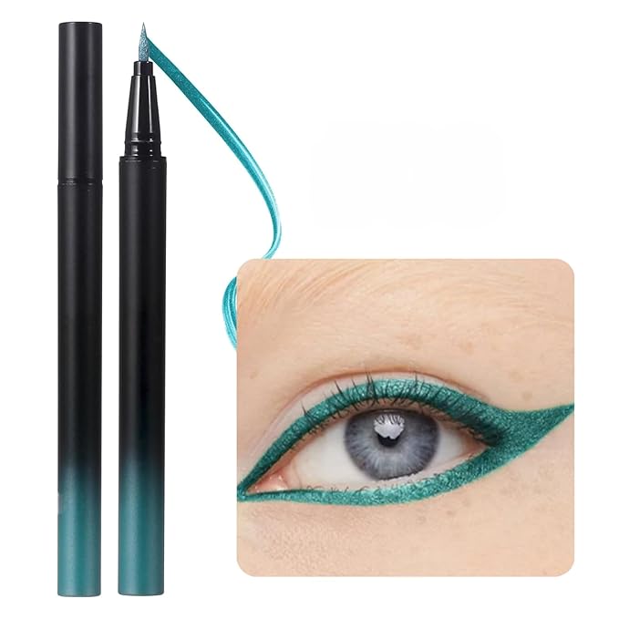 SAUBZEAN Metallic Liquid Eyeliner, Waterproof & Smudge-Proof Shimmer Eye Liner with Precision Brush, Long-Lasting Bold Color, Quick-Dry & Easy Removal, for Winged Makeup, Peacock Green