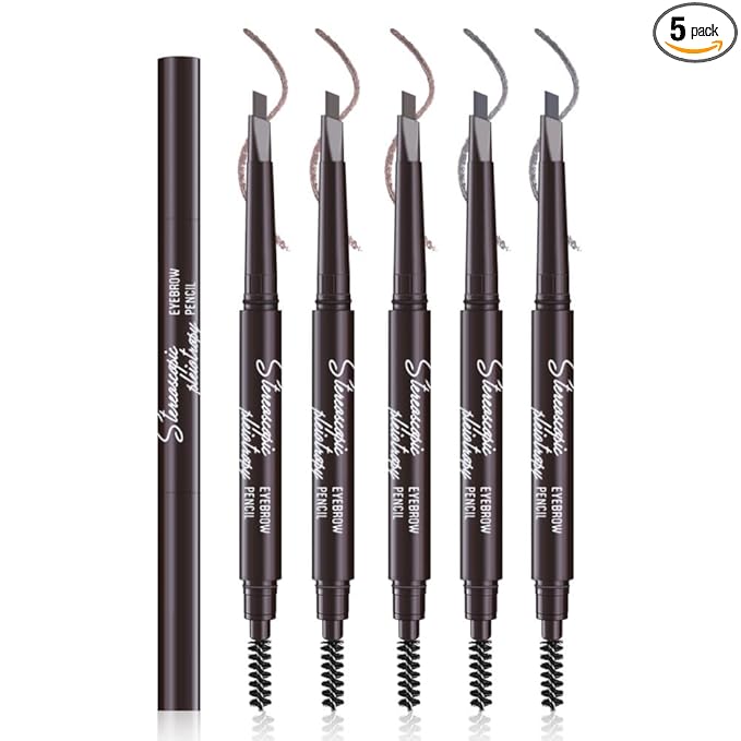 5 Pcs Ultimate Eyebrow Retractable Definer Pencils,Dual-Sided Natural Soft Textured Eyebrow Pencil, for Daily Look Eyebrow Makeup,Brow Brush,Fine Tip (3*Mudium Brown+2*Grey)