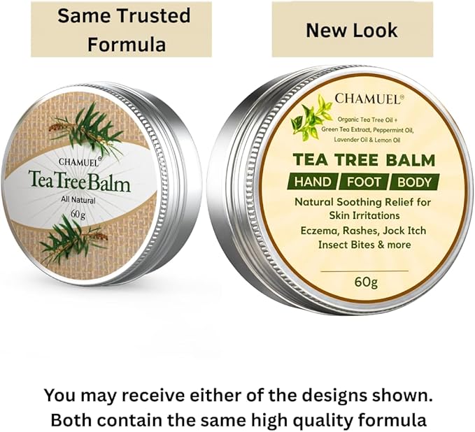 Chamuel Tea Tree Oil Balm – All Natural Moisturizing Cream for Dry Skin, Rough Hands, Cracked Heels, Cuticles & Feet – Hydrating Body Balm for Women & Men, 2-Pack