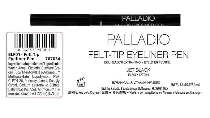 Palladio Felt-Tip Eyeliner Ultra Fine Liner, Creates Thin Precise Lines, Quick Drying, Waterproof, Rich Pigment, Long Lasting Application, Mess Free, Smooth, All Day Wear, Intense Jet Black Color