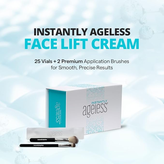Instantly Ageless - Instant Face Lift Cream - Skin Care Anti Aging Face Cream - Wrinkle Tightener - Eye Cream For Puffiness and Bags Under Eyes - Facelift in a Box of 25 Vials with Makeup Brush
