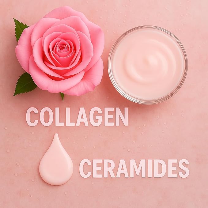 Rose Body Wash with Collagen & Ceramides – Hydrating Moisturizing Shower Gel for Dry & Mature Skin, Daily Cleanser with Rose Extract for Soft Skin, Vegan, Sulfate Free, 25.4 fl oz