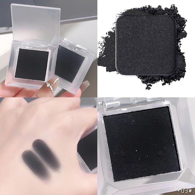 Eyeshadow Single Matte, High-Pigment Monochrome Eye Shadow Pressed Powder, Everyday Velvety Silky Eye Makeup Looks, Professional Long-Lasting Waterproof Single Eyeshadow Palette, Smoky Black 03