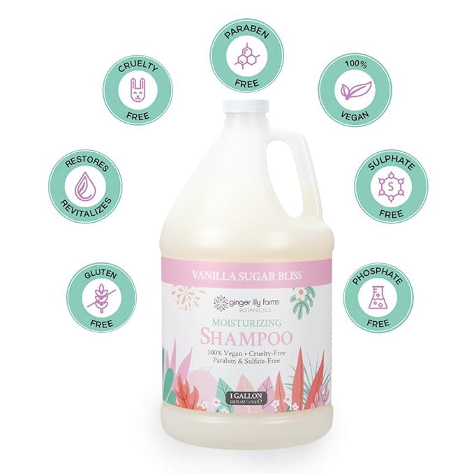 Ginger Lily Farms Botanicals Moisturizing Shampoo for All Hair Types, 100% Vegan & Cruelty-Free, Vanilla Sugar Bliss, 1 Gallon (Pack of 4)