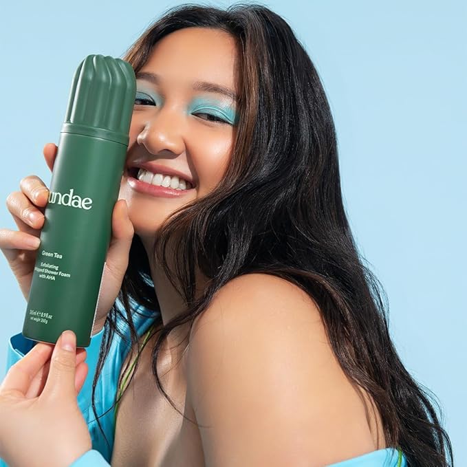 sundae Exfoliating Whipped Shower Foam Green Tea Foaming Body Wash with Glycolic Acid AHA for All Skin Types 8.9 fl oz, 265ml