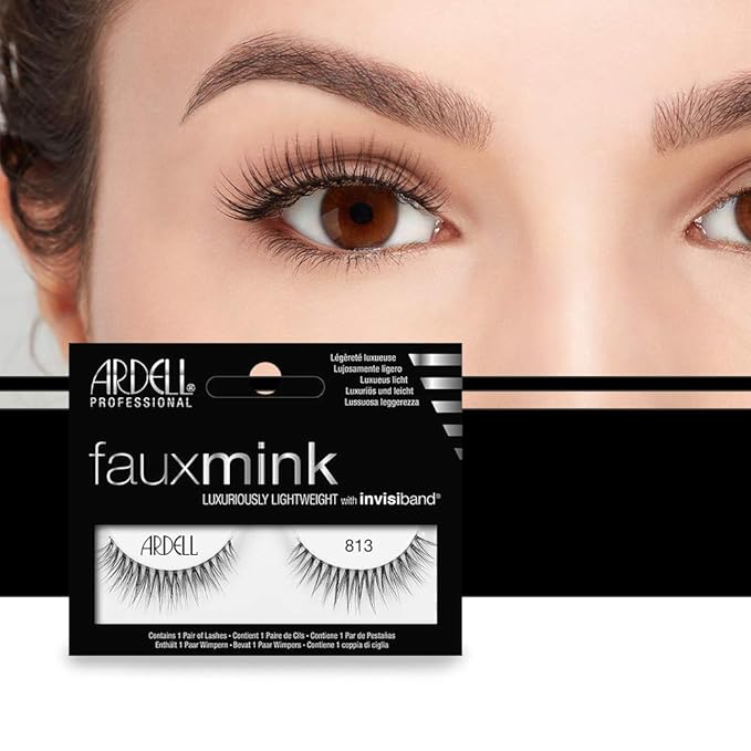 Ardell Faux Mink Lashes 813 - Black, Lightweight Wispy False Eyelashes with Natural Volume, Reusable Strip Lashes, 4 Pack