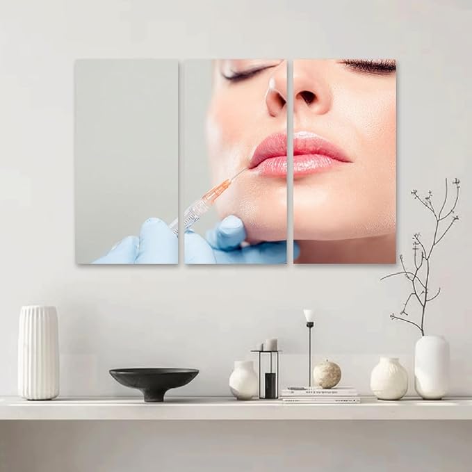 3 Piece Canvas Wall Art Prints Picture botox woman fillers spa facial young treatment syringe body Framed Wall Painting Modern Artwork Poster Home Decor for Living Room Office Ready to Hang