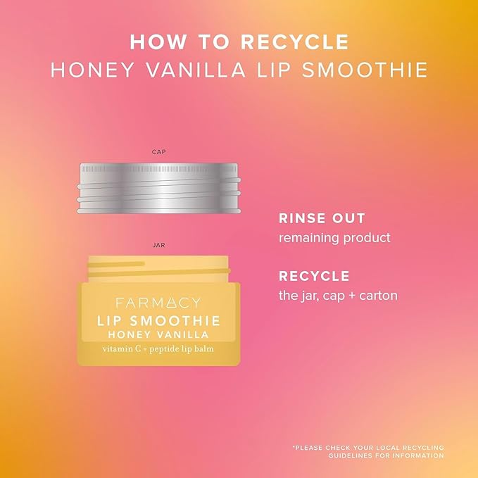 Farmacy Vitamin C + Peptide Hydrating Lip Balm - Lip Smoothie Moisturizing + Plumping Treatment - Smooths Lines with a High-Gloss Finish - Honey Vanilla (10g)