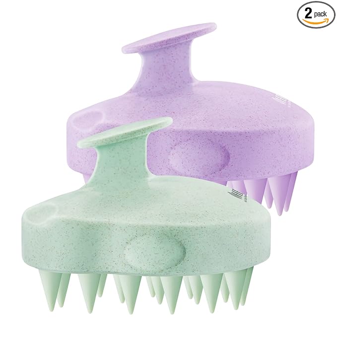 HEETA Scalp Massager 2 Pack for Hair Growth, Soft Silicone Bristles to Remove Dandruff and Relieve Itching, Scalp Scrubber for Hair Care Relax Scalp, Shampoo Brush for Wet Dry Hair, Purple & Green
