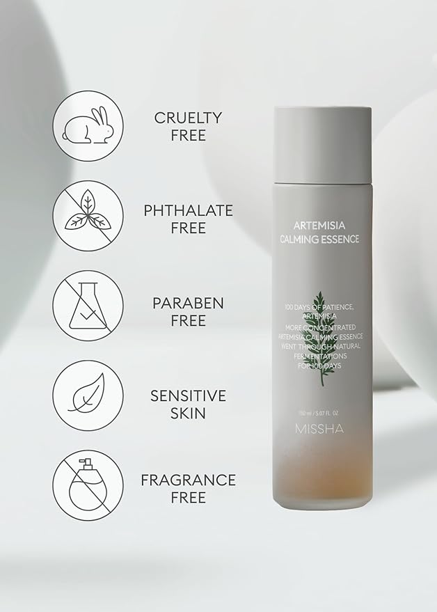 MISSHA Artemisia Calming Essence 5.07 Fl oz / 150ml - 100% Artemisia Annua Extract Facial Toner for Sensitive Skin, Korean Toner with Double-Fermented Mugwort, Soothes Redness & Acne